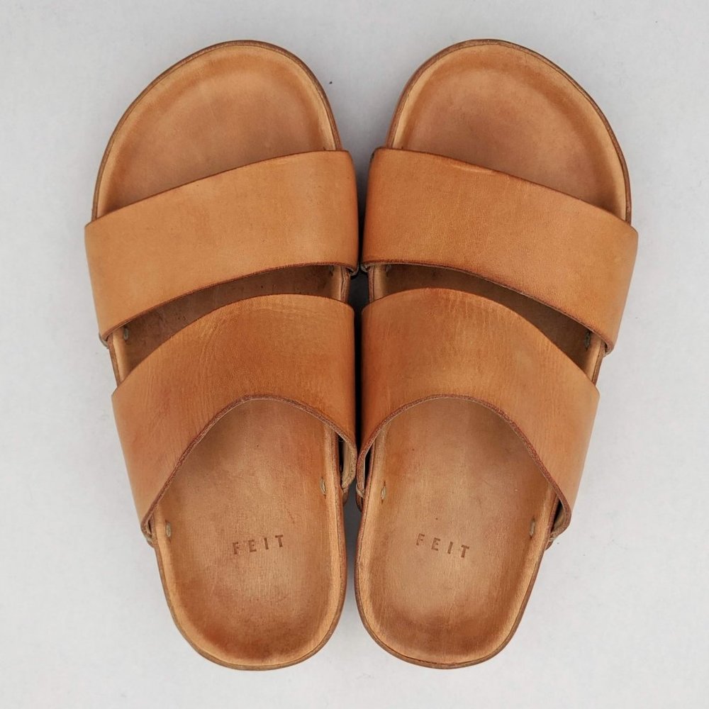 Feit Leather Slip-On Sandals Tan Size Small 6-7